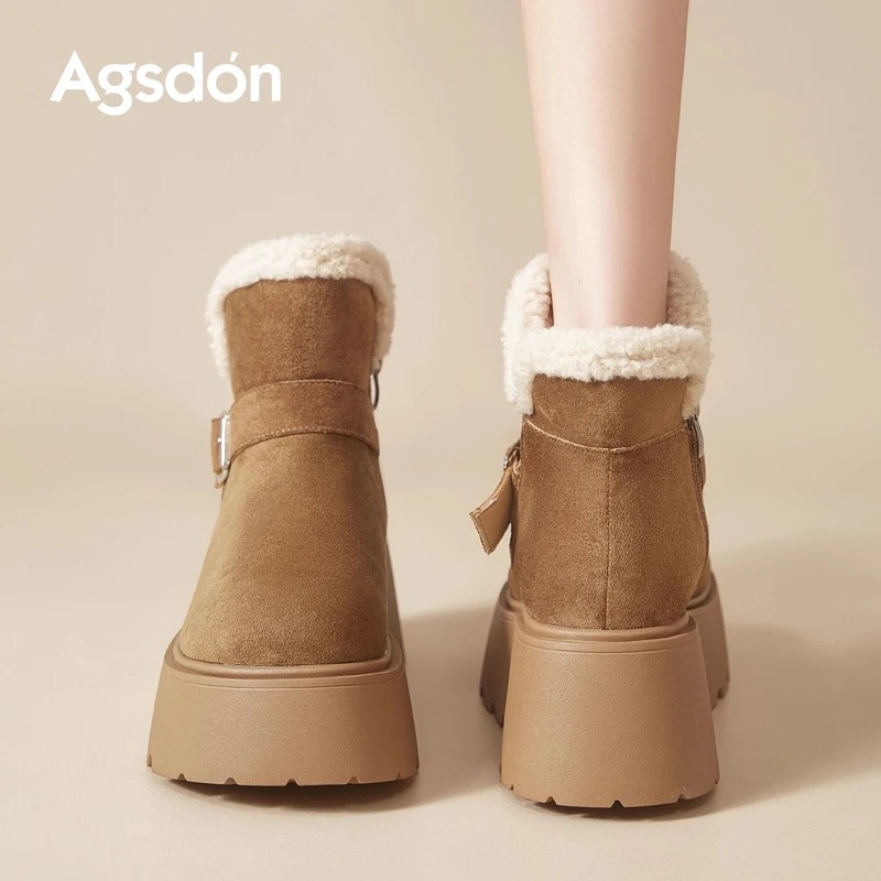 奥古狮登厚底雪地靴女2025新款冬季防滑棉靴加绒保暖东北棉靴H