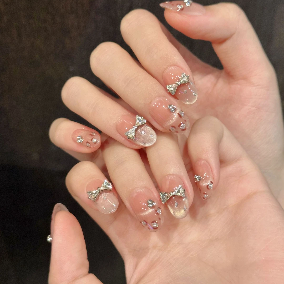 【豹纹千金】甜辣风纯欲腮红猫眼蝴蝶结豹纹纯手工穿戴甲冰透