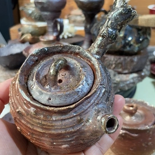 杯微瑕侧把壶 柴烧裸烧手作品