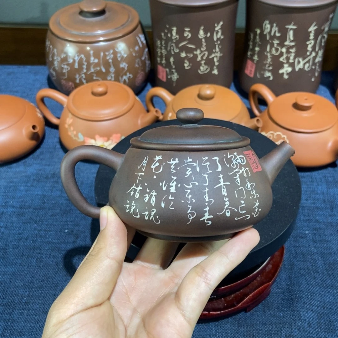 4建水紫陶手工彩填醒茶罐
