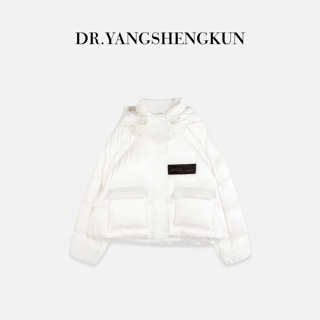 杨圣坤2025冬季新品桑蚕丝羊毛混纺短款连帽95鹅绒外套EY2511927