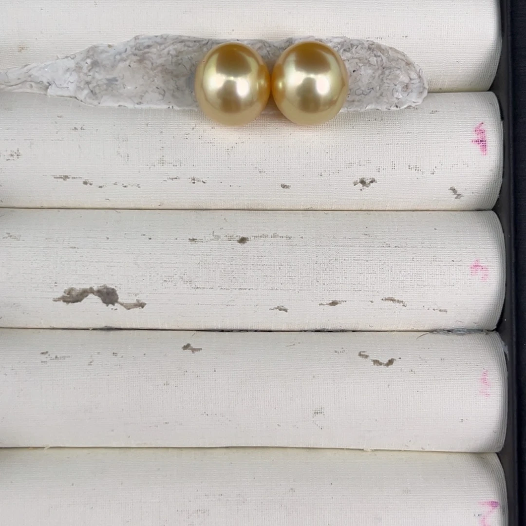 定制海水珍珠未镶嵌裸珠11.7椭圆金珠对珠