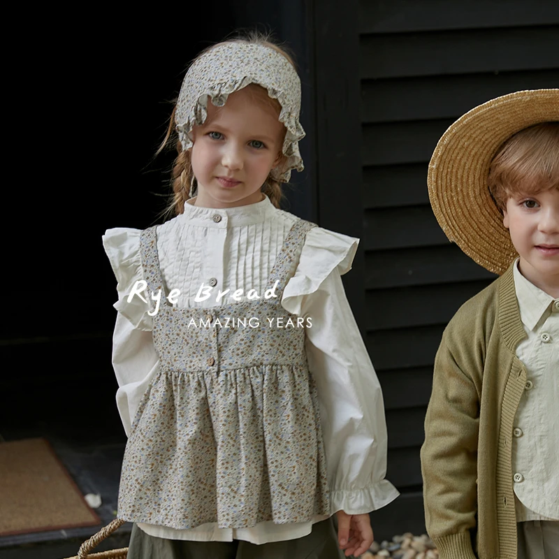 黑面包童装 韩系小碎花女小童外搭纯棉吊带背心24春秋