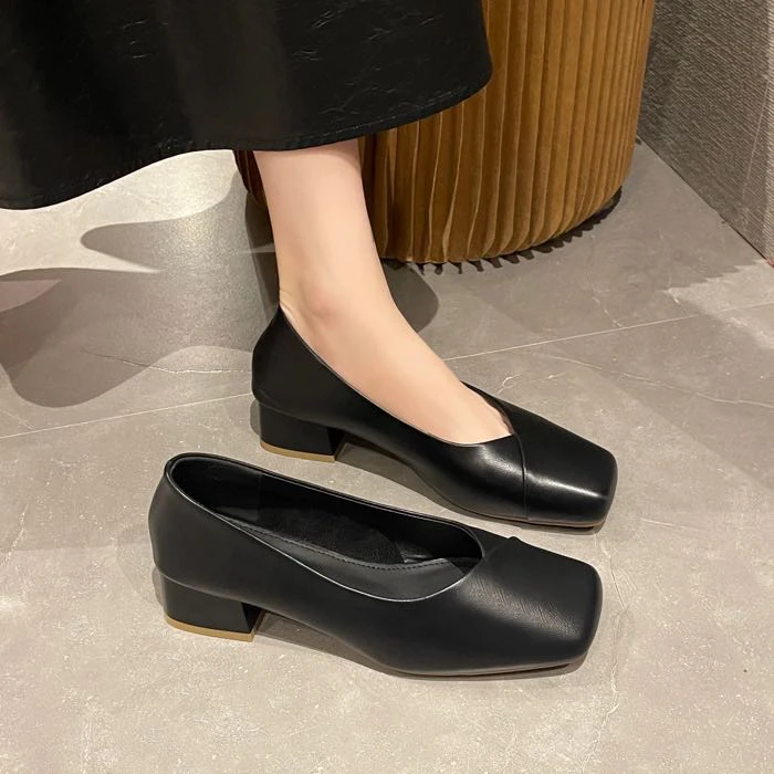 8895粗跟软皮高跟鞋新款春秋中跟职业单鞋女软底女鞋工作鞋5CMK1