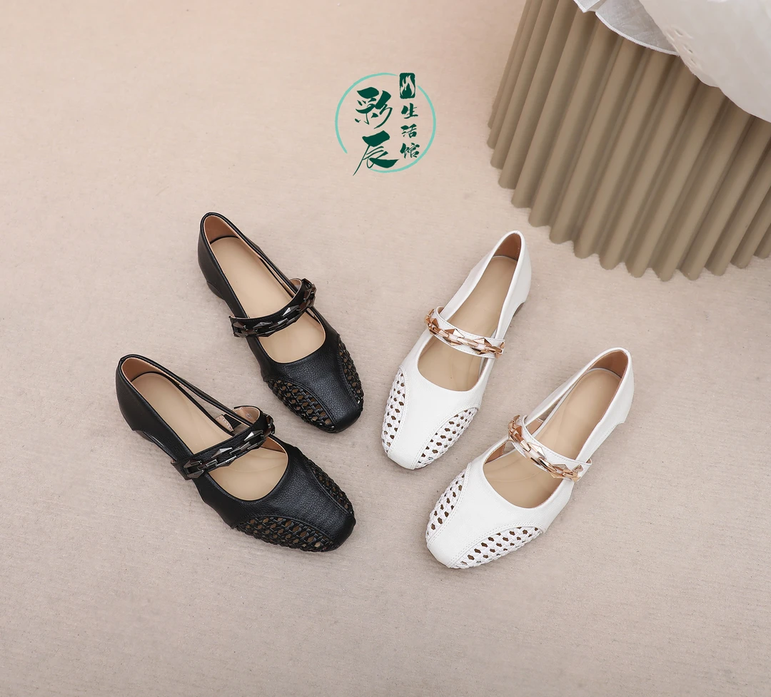 【谢亚平专属 】25夏季编制镂空透气女凉鞋单鞋粗跟软底软面防滑806