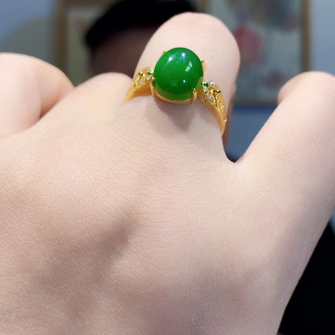和田玉（碧玉）戒指银S925镀金镶嵌
