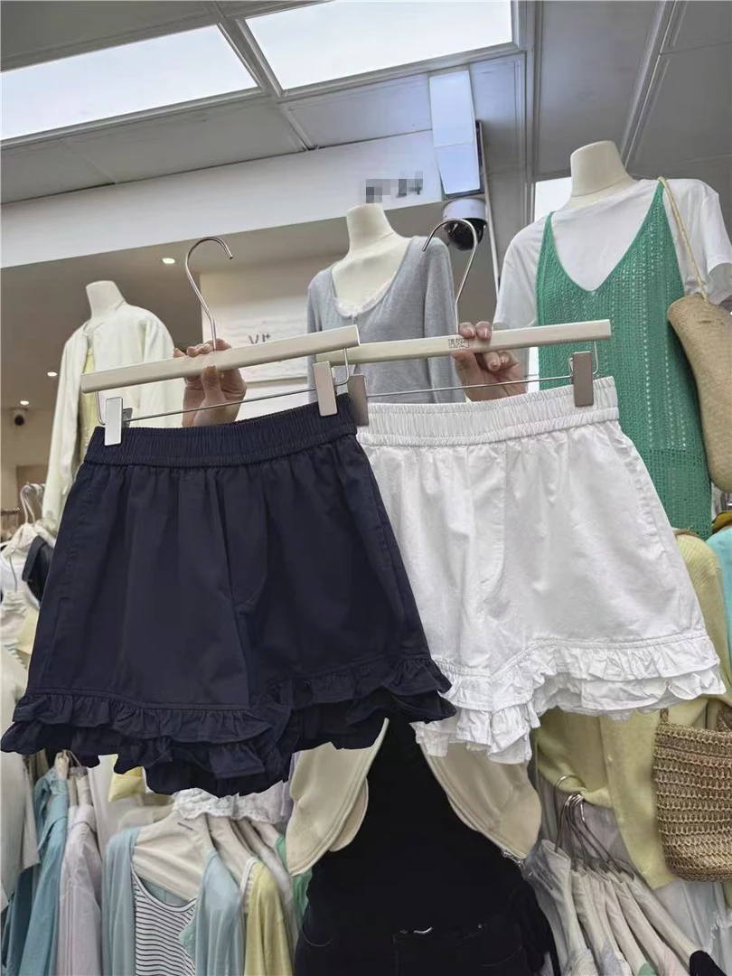 法式木耳边超美大码夏季女装高腰纯色百搭2025宽松短裤松紧腰舒适