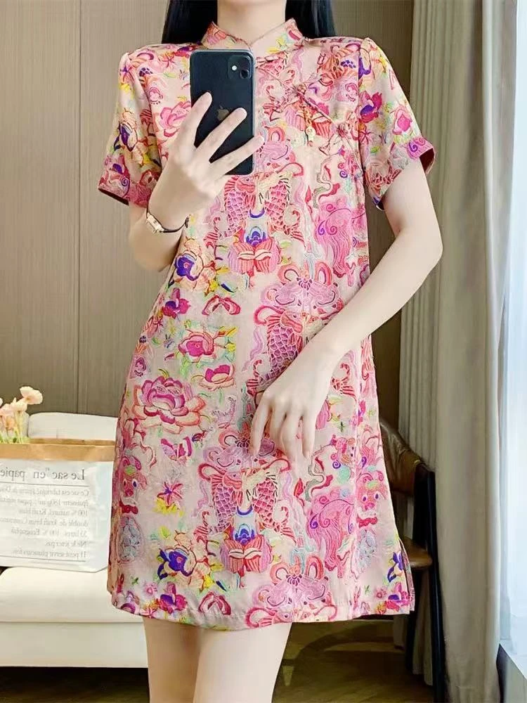 新中式高级感贵气重工印花连衣裙女装2025年夏季新款时尚爆款9223