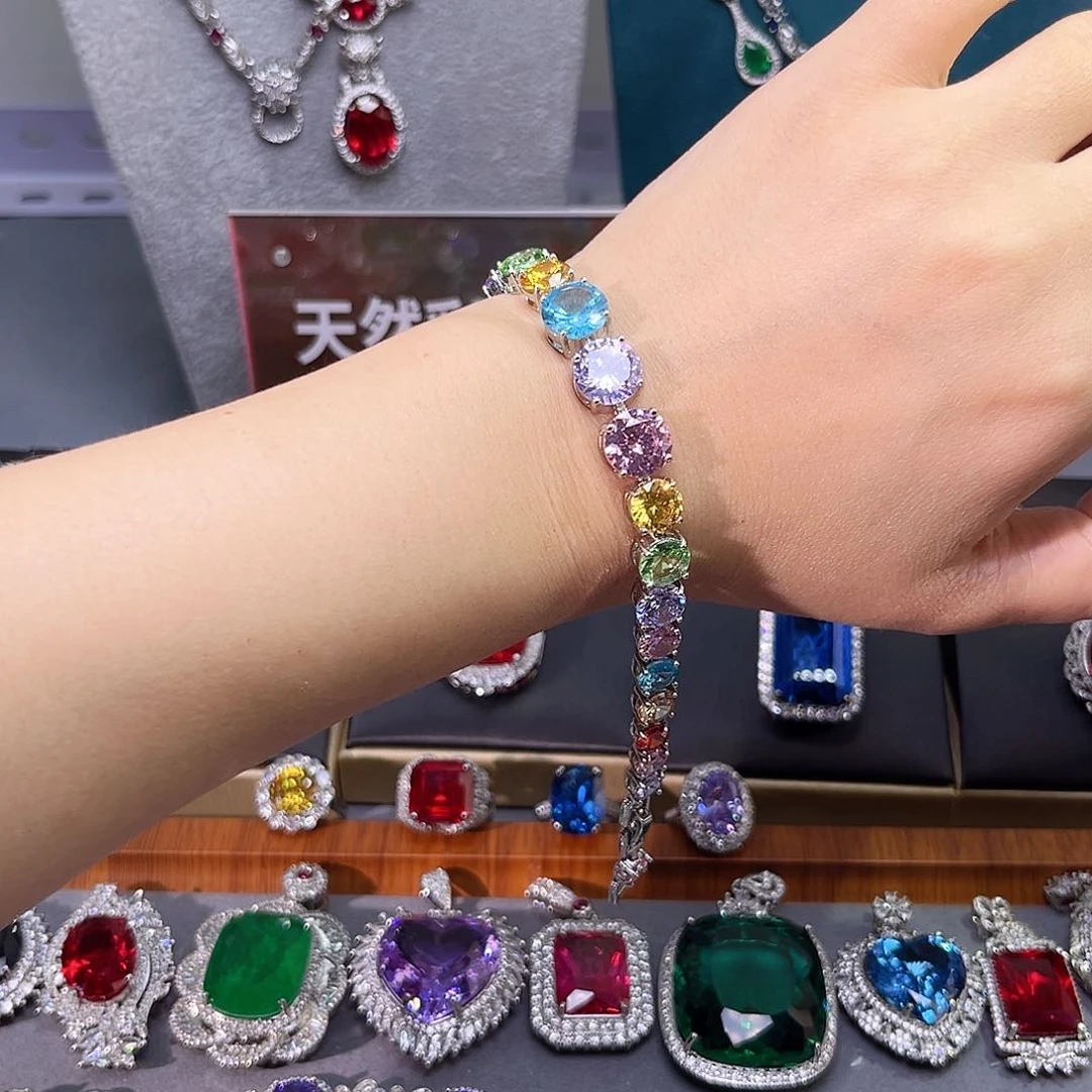 手链蓝宝石银S925镀金镶嵌前面