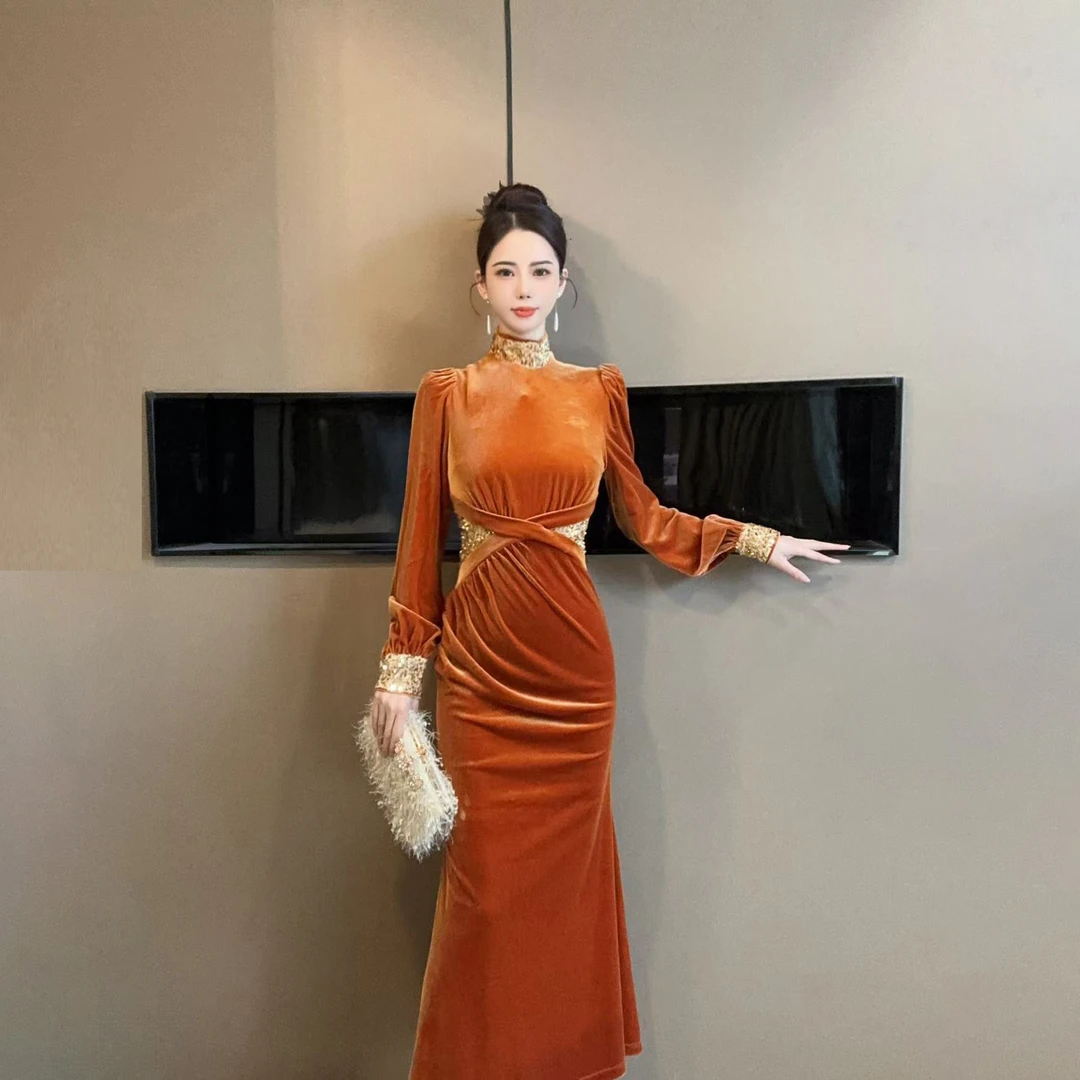 【设计师定制】新款秋冬修身显瘦气质优雅高级感连衣裙21600