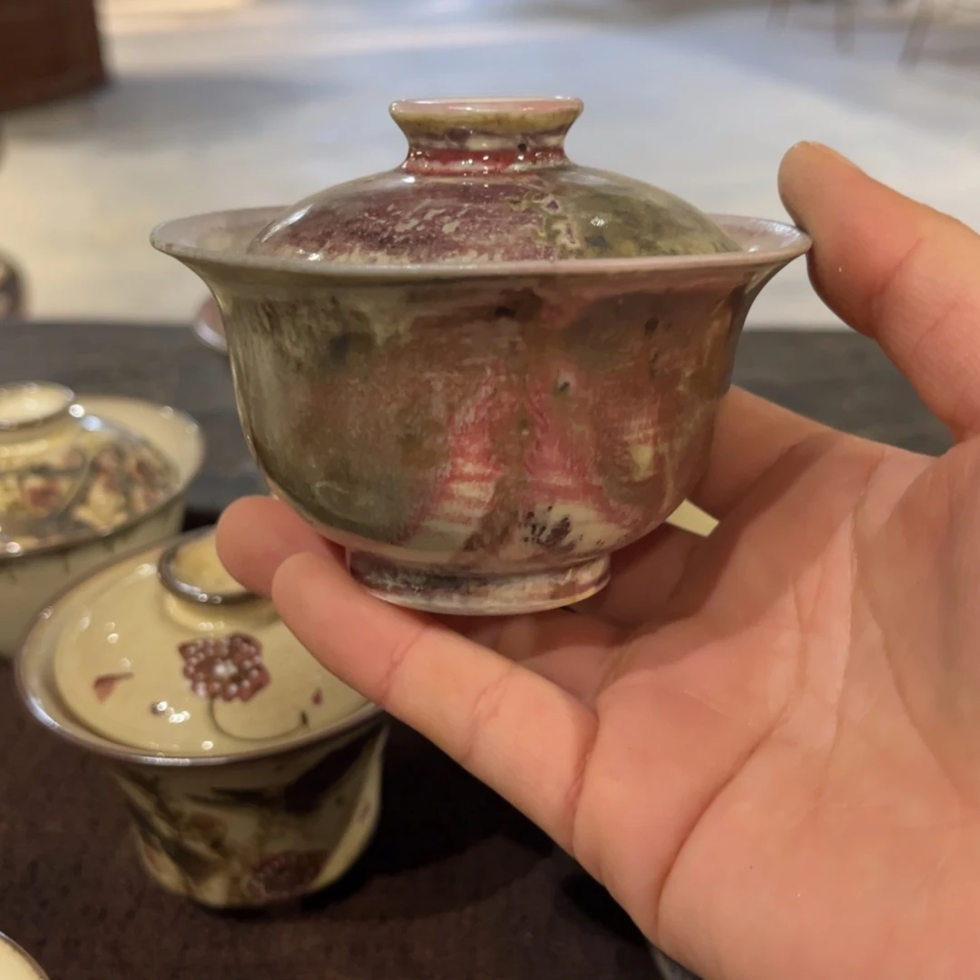 手工 柴烧 手绘盖碗