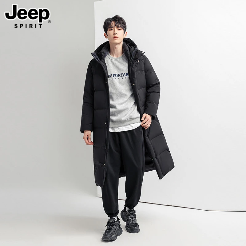 JEEPSPIRIT吉普冬季新款连帽羽绒服男女同款中长款加厚保暖外套