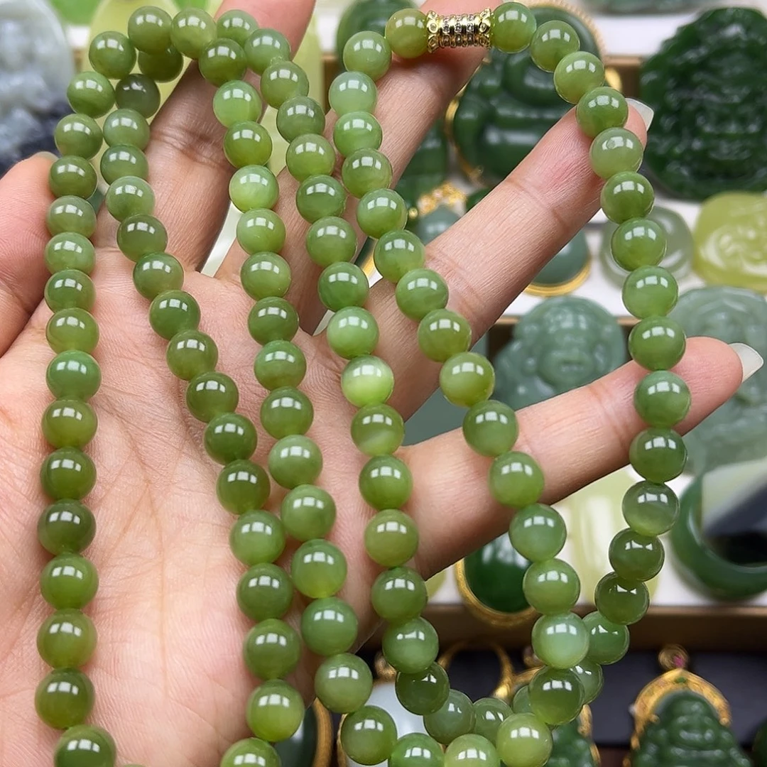 和田玉未镶嵌项链黑羊洞108颗卡8