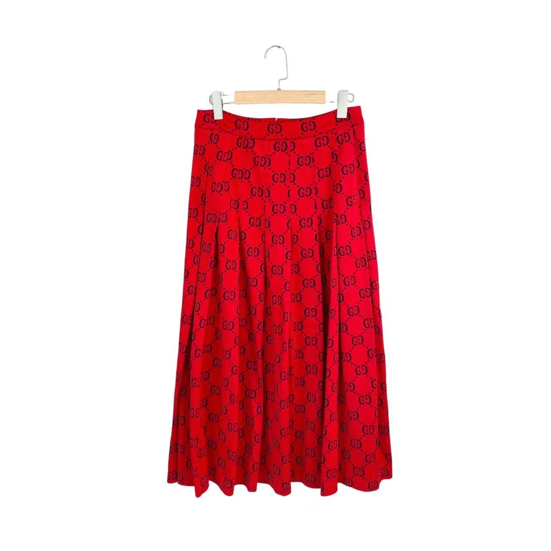 99新 GUCCI/古驰 qq484  棉 双G老花满印百褶裙 M码