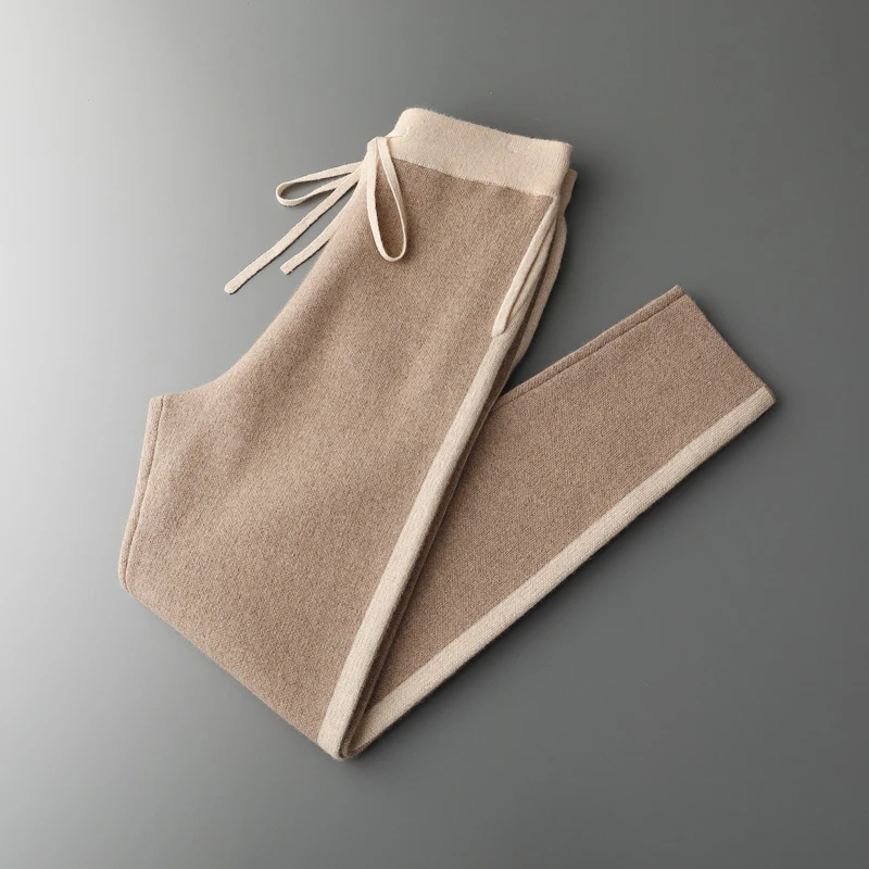 【100%山羊绒】LP款秋冬新款男士600克撞色加厚抽绳直筒外穿羊绒裤