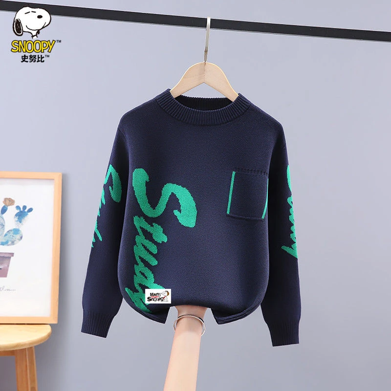 史努比男童毛衣秋冬2025新款中大童男孩加绒加厚针织衫纯棉打底衫