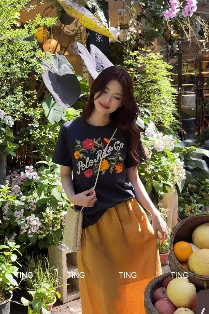 【繁花刺绣】韩系重工精致短袖T恤24322（衣长60）