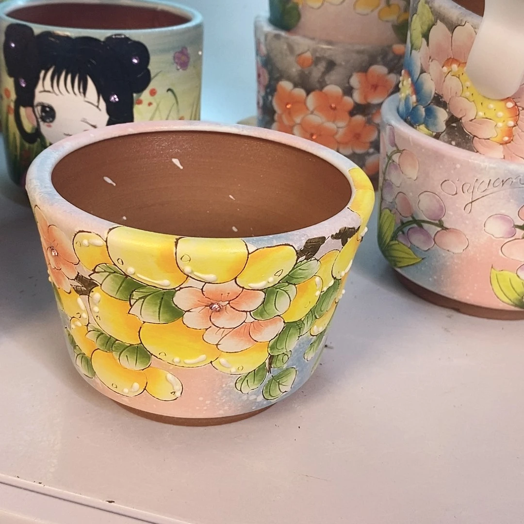 紫砂花盆红陶手绘花盆