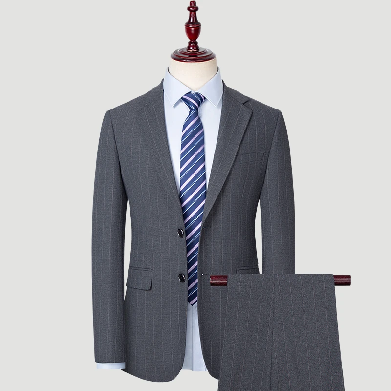【条纹羊毛】男士西服套装条纹双开叉正装韩版商务休闲时尚结婚修身