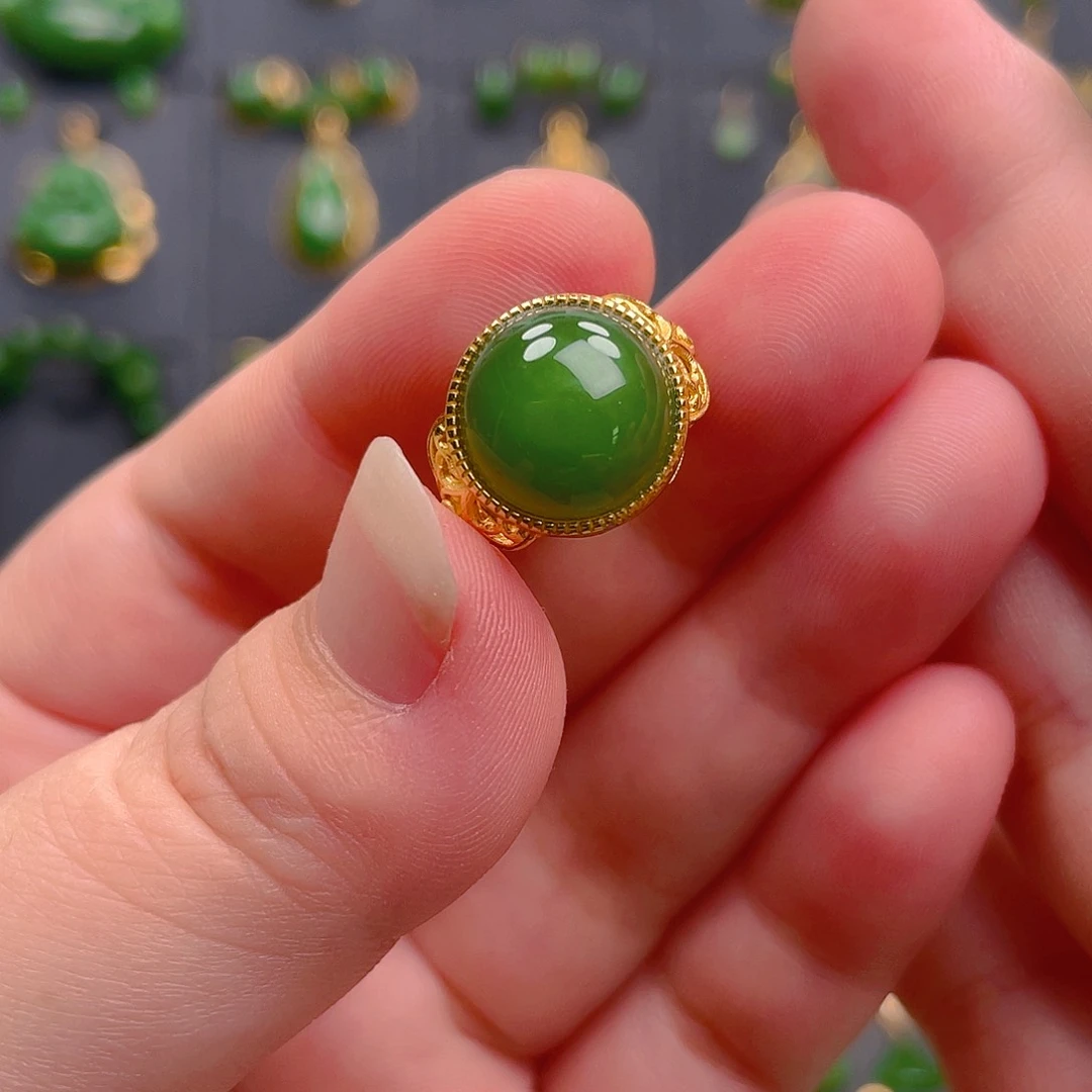 和田玉（碧玉）戒指银S925镶嵌99