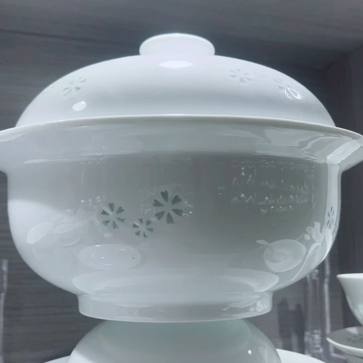 青花玲珑10寸品锅三星花彩玲珑