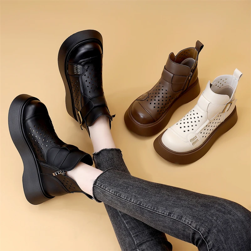 厚底镂空马丁靴女2025年春夏季新款薄款透气洞洞短靴时尚百搭凉靴