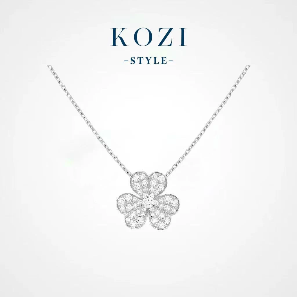 WANXI 小号满钻银色三叶花项链精工版时尚高级感小众轻奢