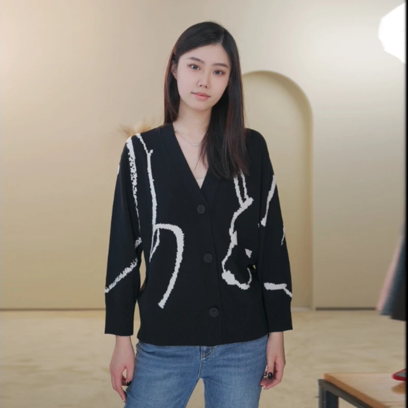 LY新V领萌趣提花休闲针织衫HDE11650129