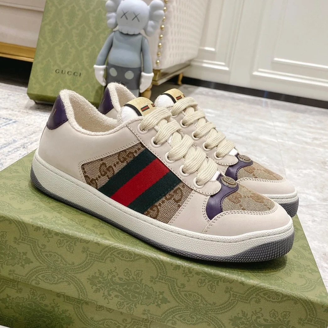 未使用 GUCCI/古驰 全新 Screener 乌木色老花 紫尾脏脏鞋 多尺码