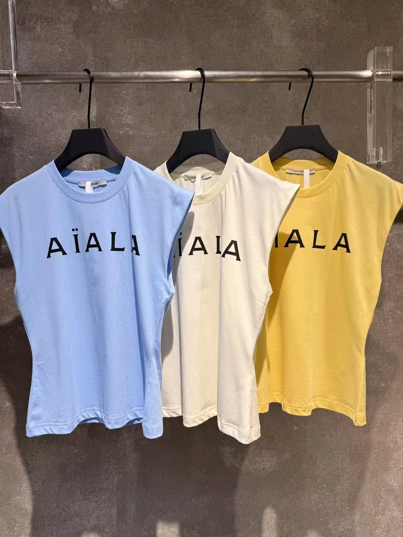 E特【Ann.G】E301（302）时尚字母印花无袖背心T恤女夏季百搭宽松上衣