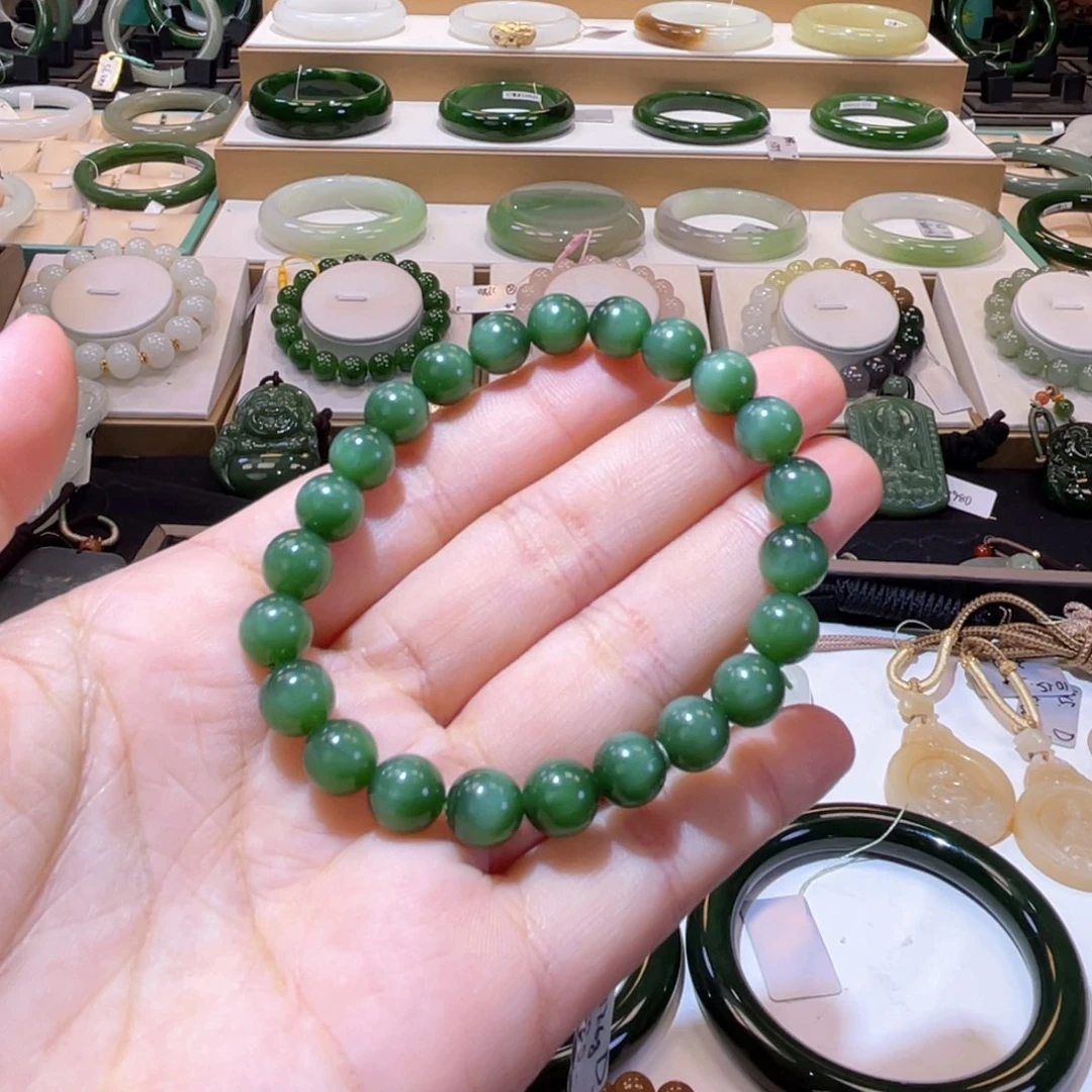 和田玉未镶嵌颈饰高品绿猫手串