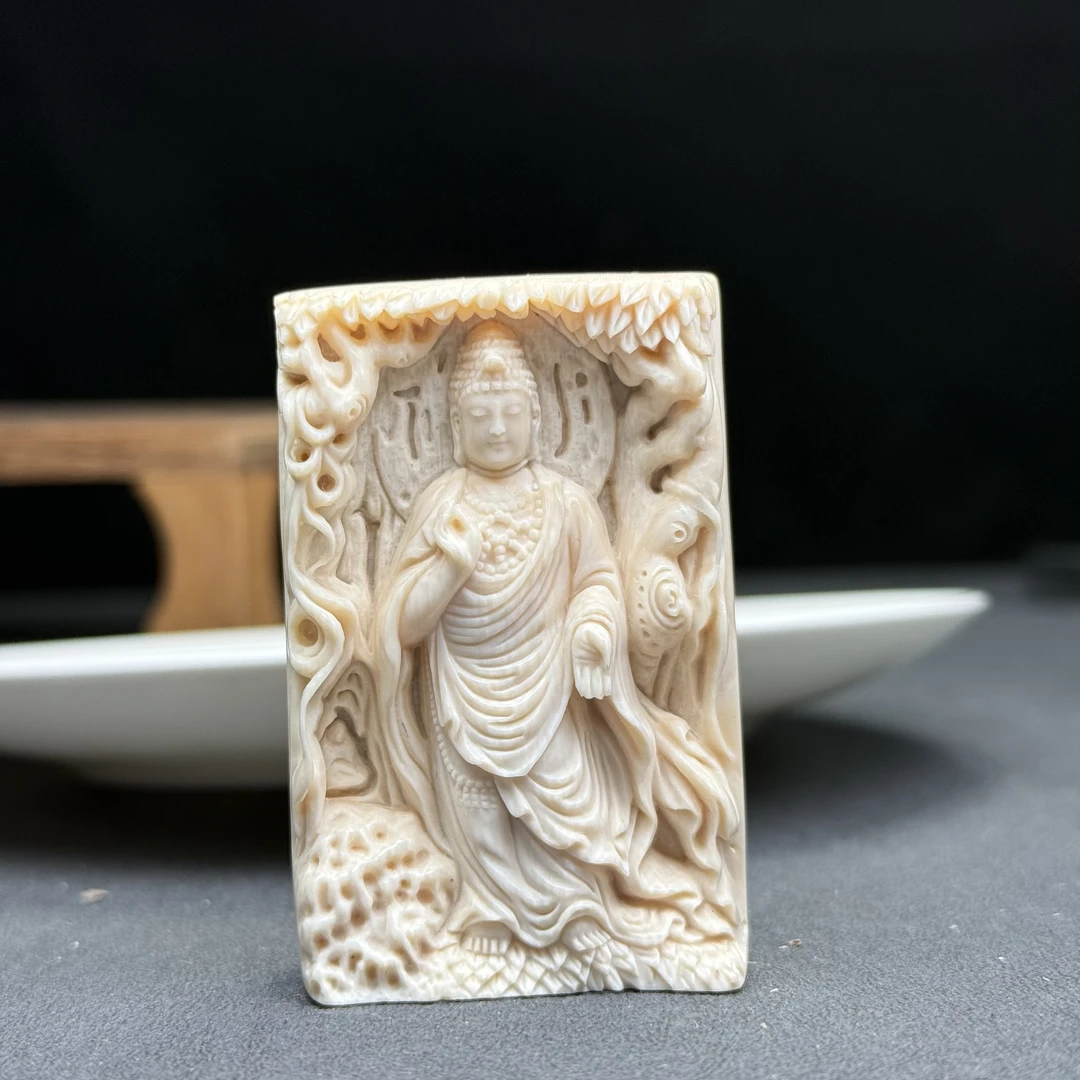 W1054天然猛犸牙 大师工阿弥陀佛 39X60mm支持鉴定假一罚四