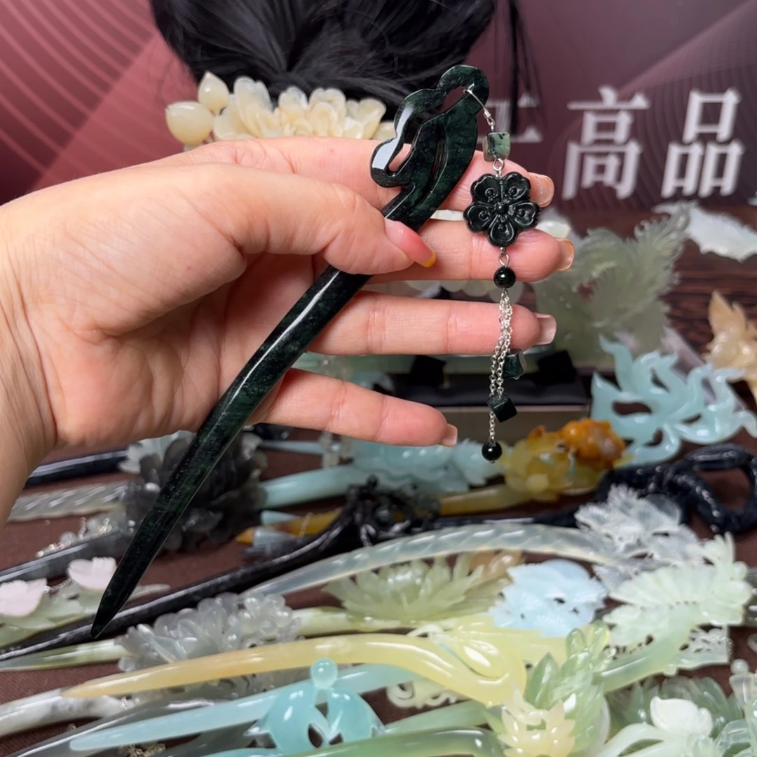 合金蛇纹石玉发饰