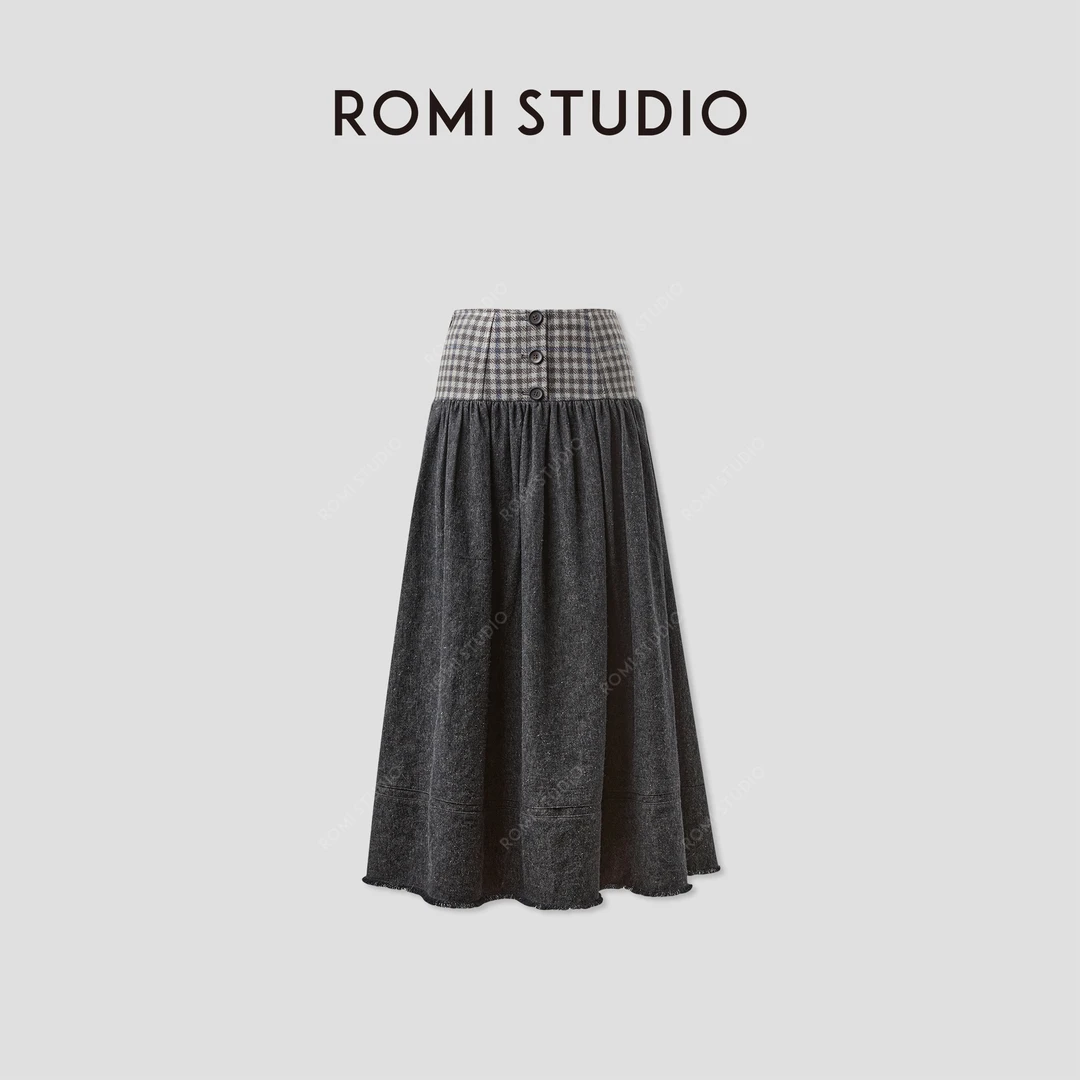 ROMI STUDIO“独特复古”重磅亚麻牛仔砂洗流苏半身裙 RWCRXJ4606
