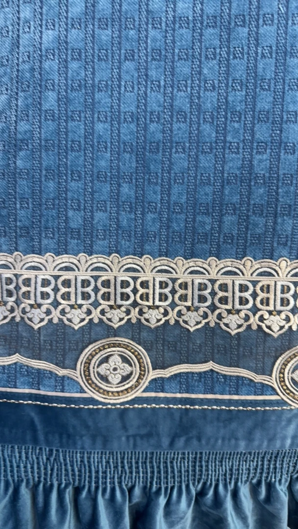 成套沙发垫 千鸟格 蕾丝边 蓝