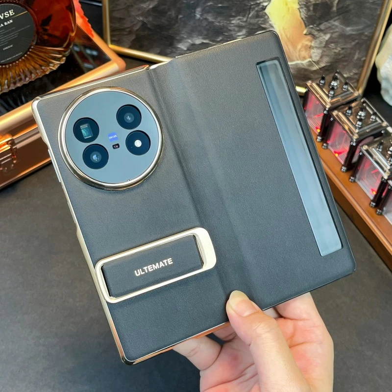 适用vivoxfold5手机壳新款X Fold5折叠屏中轴铰链真皮磁吸翻盖保