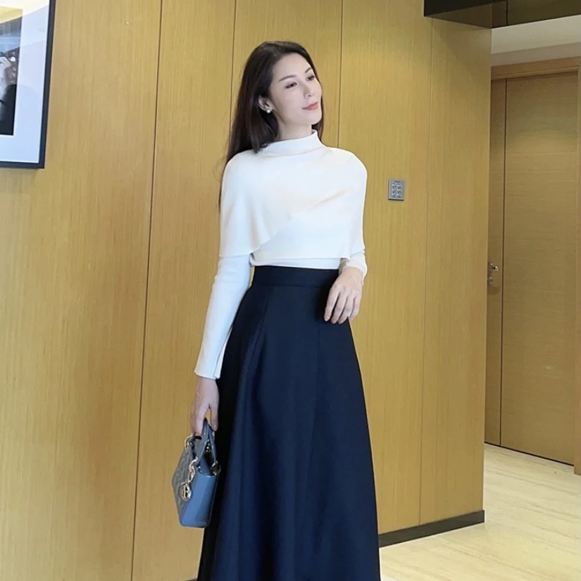 希琳"法式优雅"精纺羊毛显瘦收腰A字摆羊毛半裙QD21162