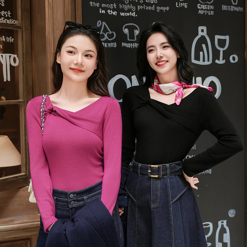 谭飞花束小衫 修身型毛针织衫上衣春秋显瘦常规韩版纯色洋气时尚