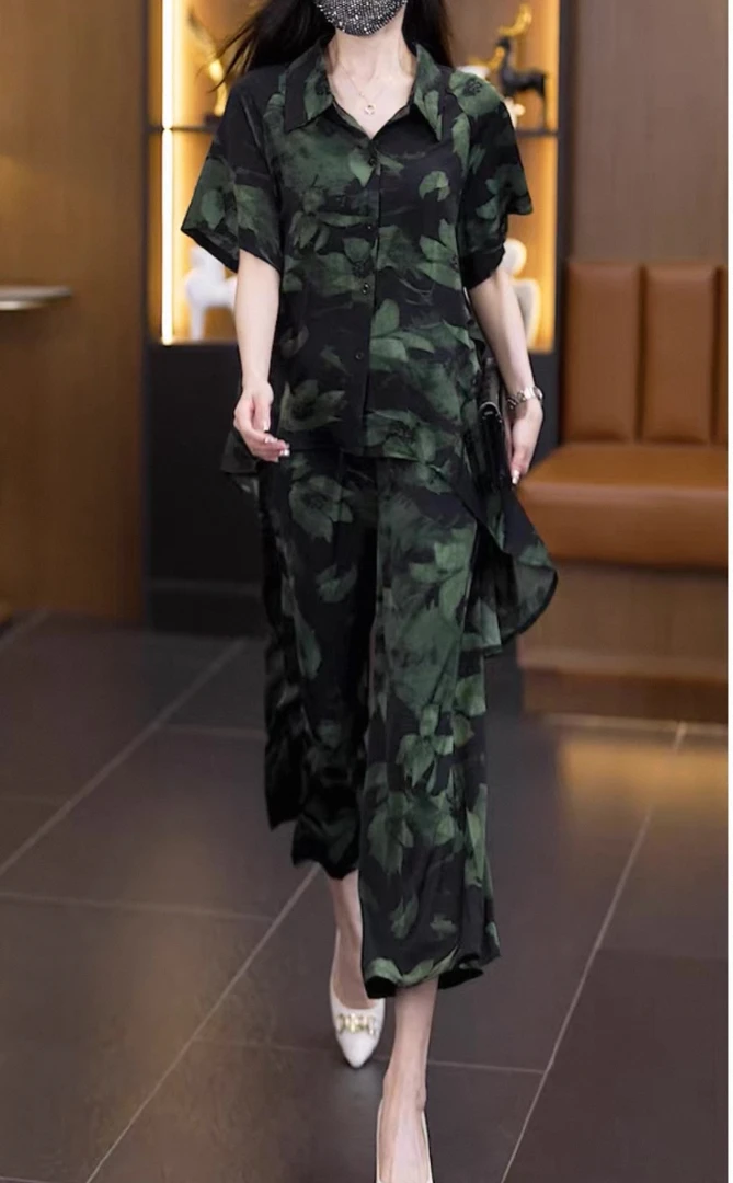 T2025超火两件套夏装休闲套装大码女装减龄洋气修身妈妈装夏套装