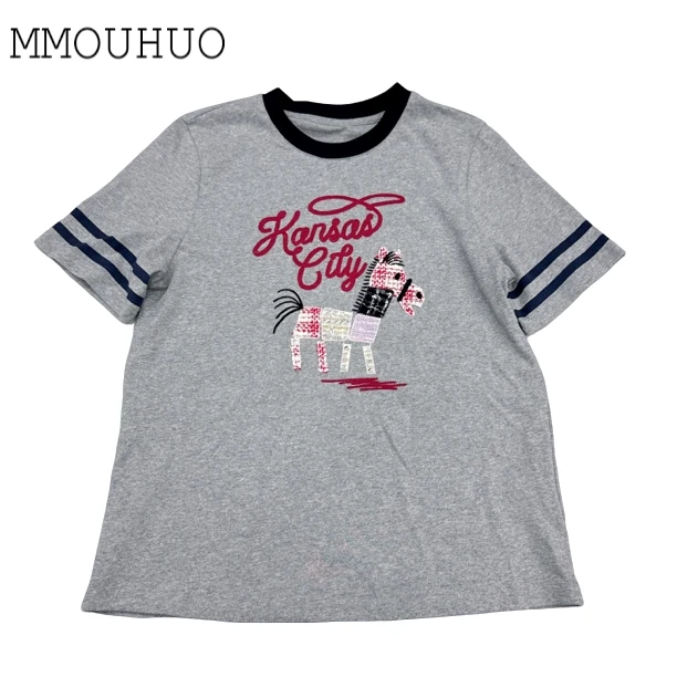 深圳MMOUHUO新款字母图案刺绣小马T恤