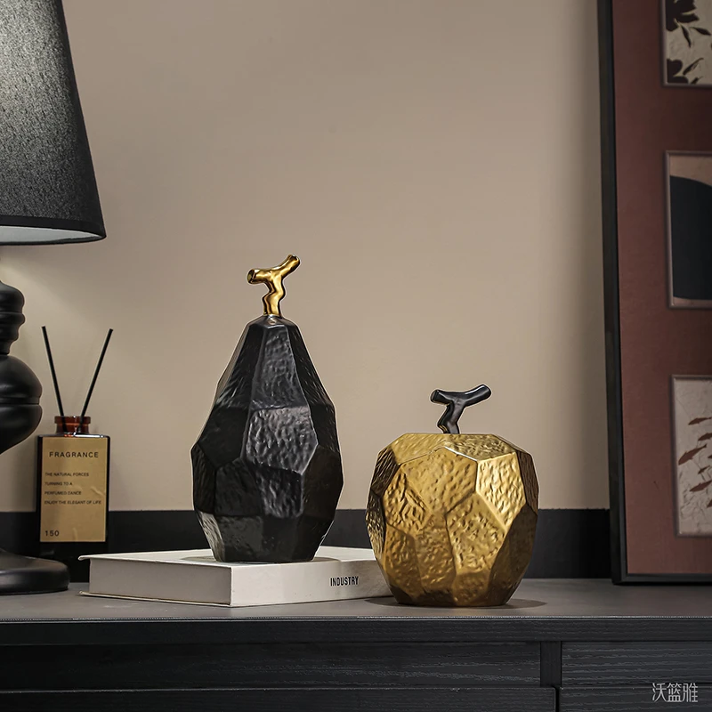 创意几何苹果梨陶瓷装饰摆件家居酒店民宿软装玄关电视柜展示柜