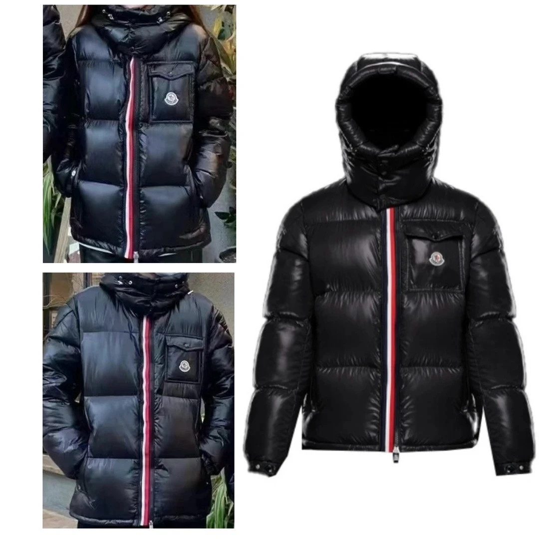 99新 Moncler蒙口 彩条系列 纯色连帽短款保暖羽绒服