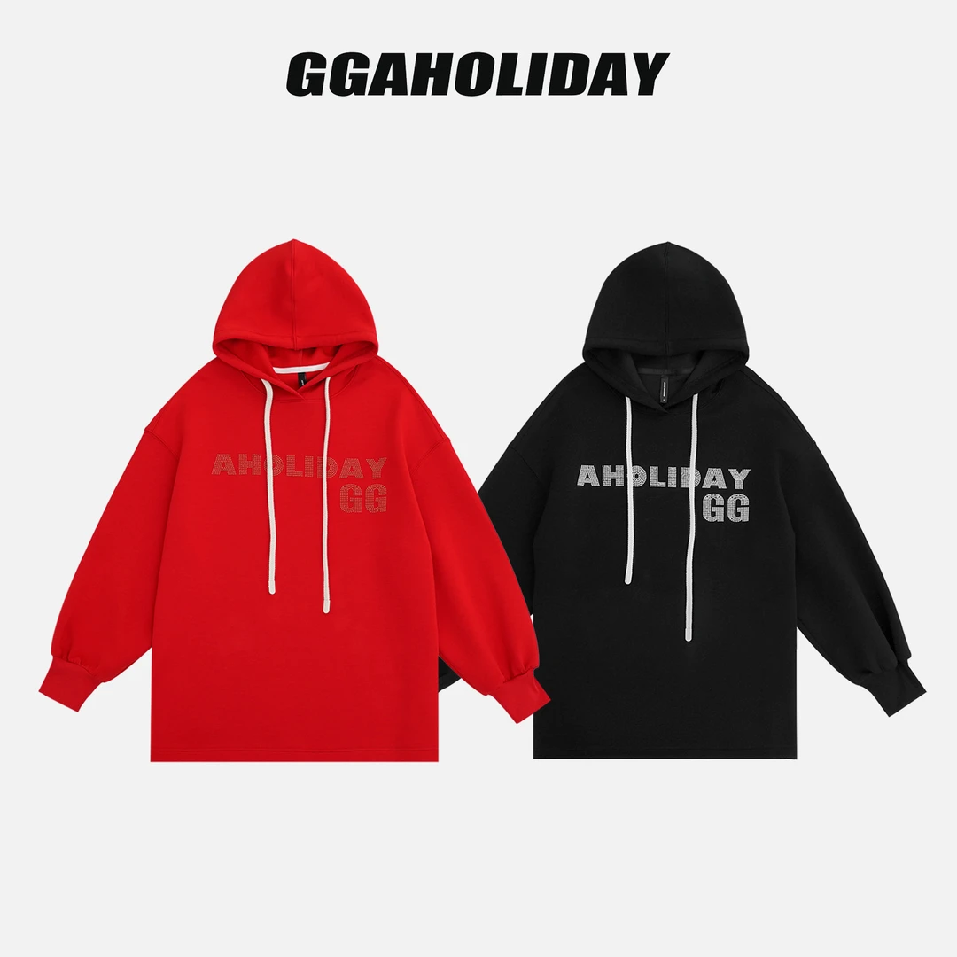 GGAHOLIDAY秋冬复古时尚宽松高温烫钻简约百搭显瘦加绒卫衣154039