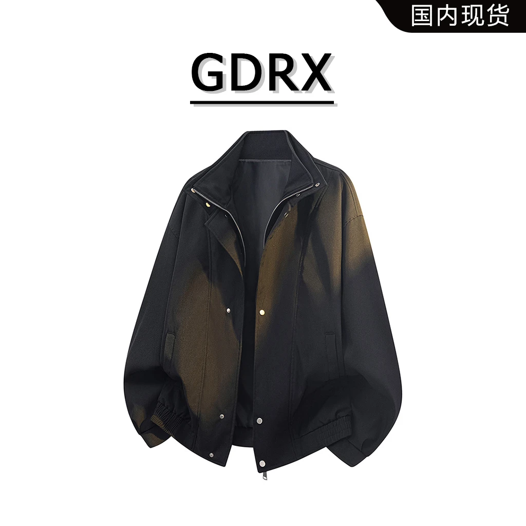 GDRX立领休闲男士飞行夹克2025秋季假两件双层领设计宽松百搭外套