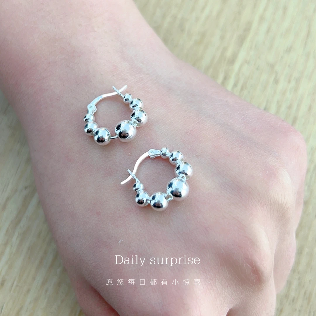 Dailysurprise 足银合成锆石耳饰 足银990转动珠珠耳扣 2.3g