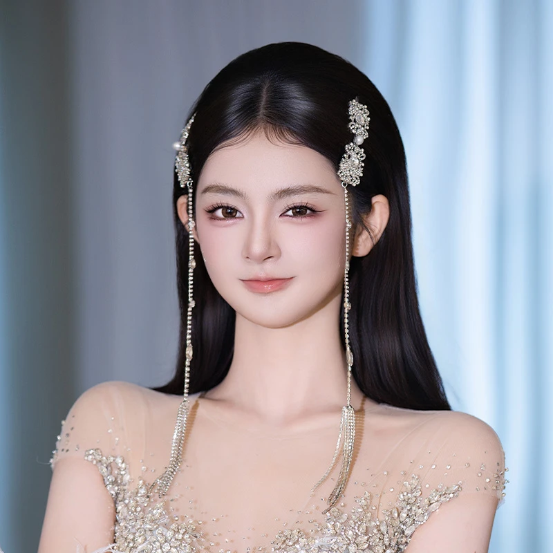 合金锆石婚庆饰品 韩系新款新娘头饰高级感流苏对夹配饰品MT0128