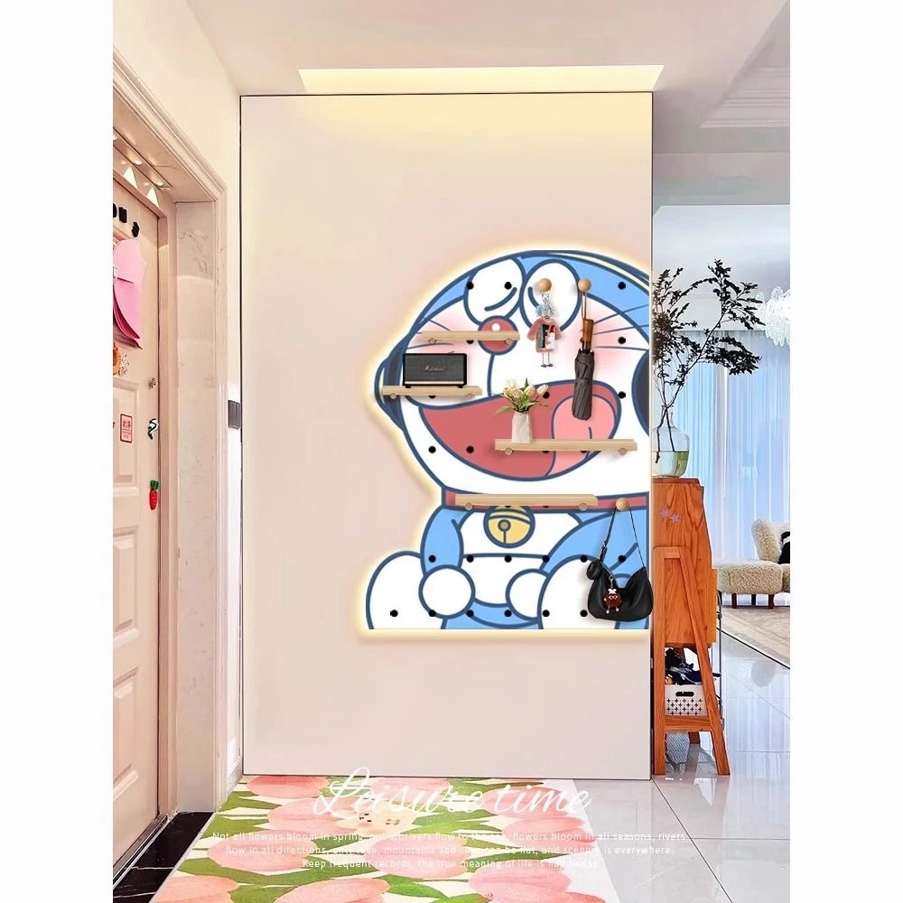 哆啦A梦入户玄关洞洞板装饰画创意卡通置物架子挂画688