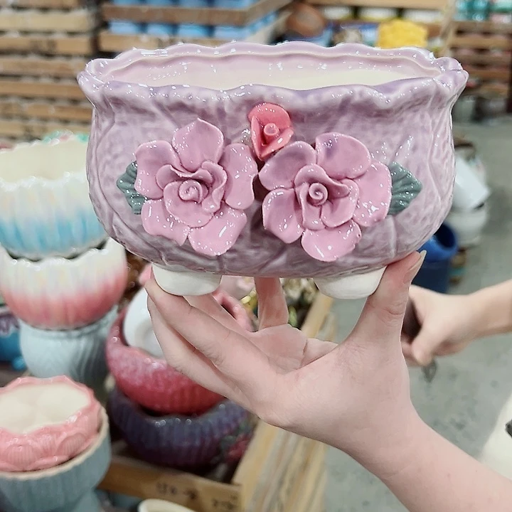 有孔.凑满10元发货多肉陶瓷花盆！