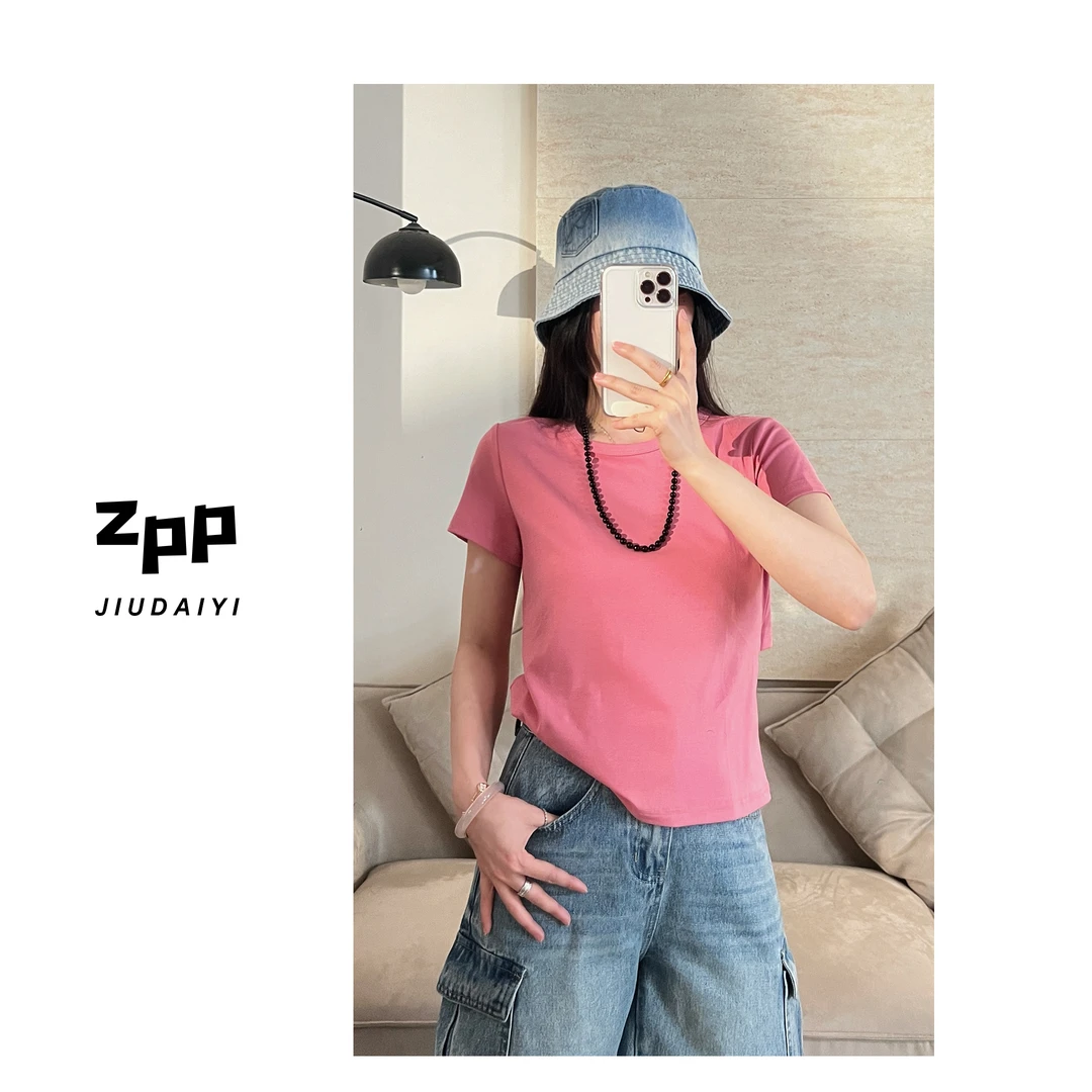 玖黛衣现货【美式露腰】新款夏季修身显瘦小心机短袖TXP41279