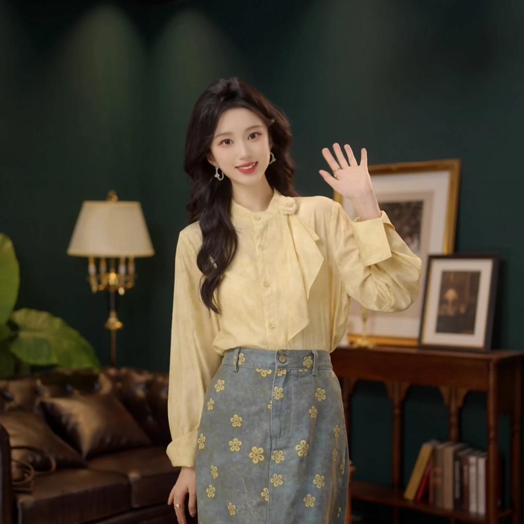 琦琦【苏莉的春天】气质百搭长袖衬衫女宽松显瘦上衣YF1102320